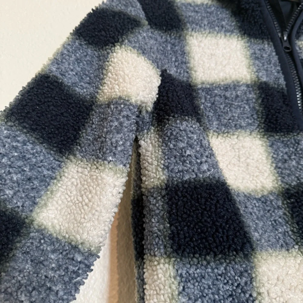 H&M Teddy Jacket Boys Blue Checkered Jersey Lined